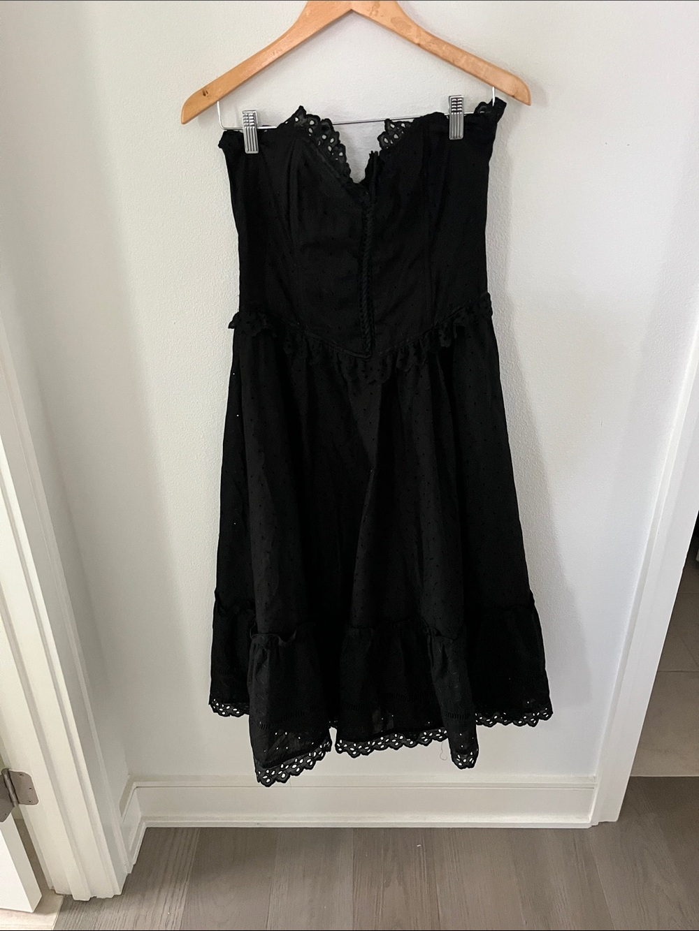Gunne Sax Black Strapless Eyelet Midi Dress Fits like Medium